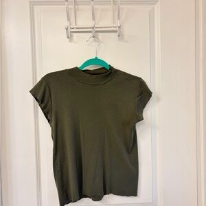 Zara Olive Green Short Sleeve Mock Neck Tee